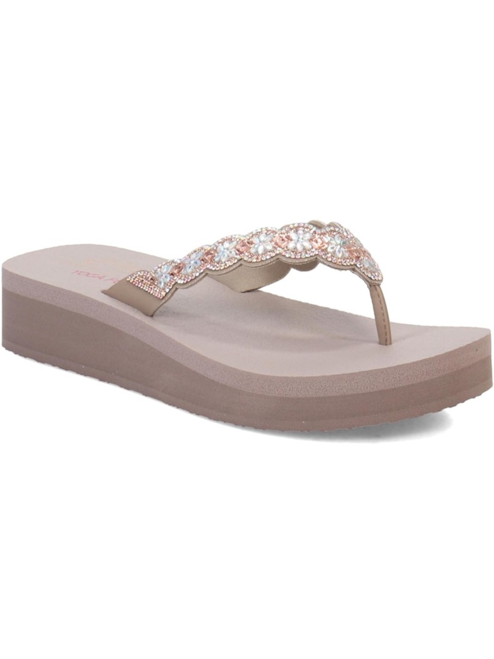 Skechers Women's Beige Taupe Gem-Embellished Wedge Sandals